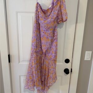 Astr Asymmetrical Floral Dress in Purple and Orange